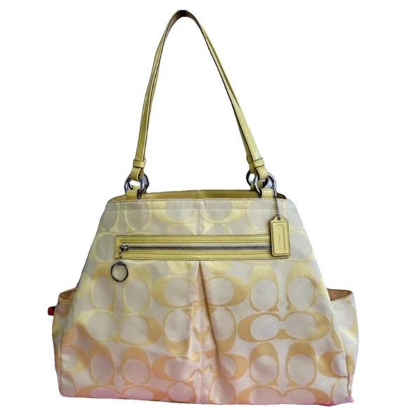 Coach Gabby Signature Tote Sunshine Yellow Canvas Leather Trim F14863 - Picture 1 of 10